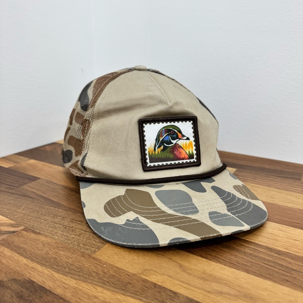 BURLEBO WOOD DUCK STAMP CAMO Cap preowned Mallard Duck Hat one size